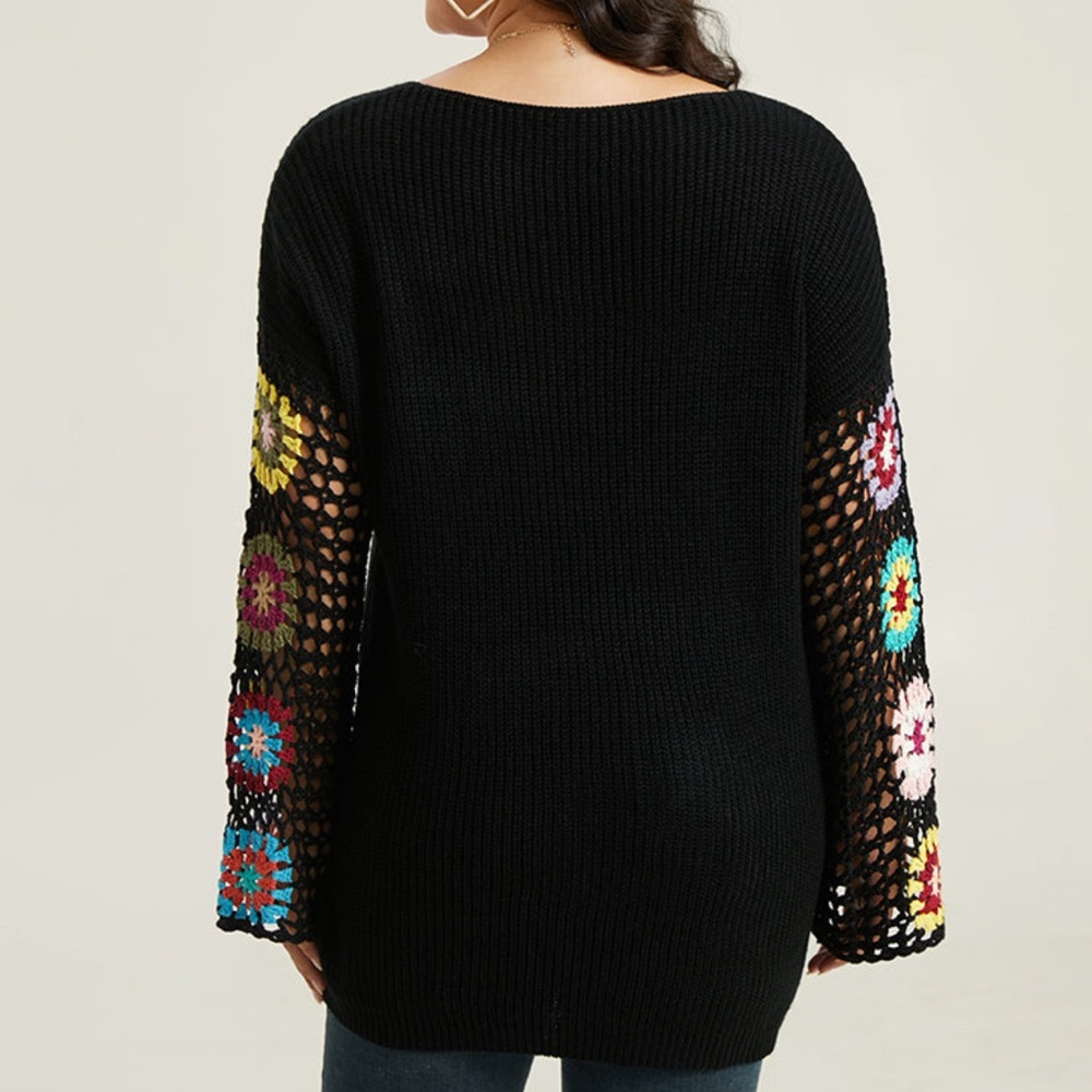NWT-Gorgeous Gorgeous Lightweight Boho Style Sweater. Crochet Sleeves! - Picture 9 of 16